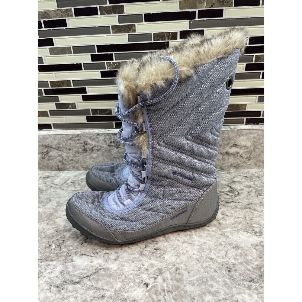 Columbia Minx Mid II Omni heat fur trim insulated tall boots gray & blue size 8 - Picture 2 of 9